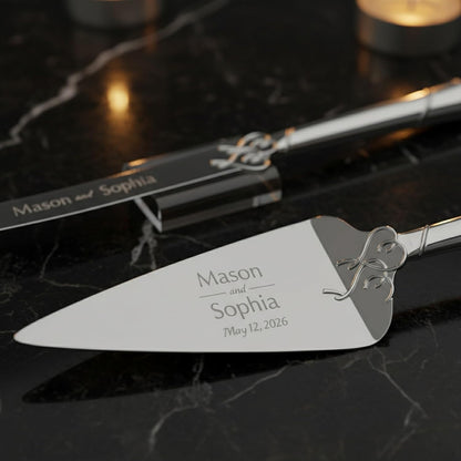 Lenox True Love Silver Personalized Wedding Cake Cutting Set, Engraved Wedding Cake Knife and Server, Wedding Cake Cutter