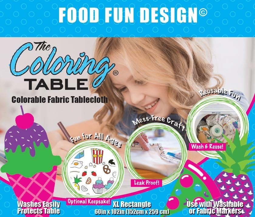 Animal Fun Design – Square Tablecloth 60”X60” – Interactive Coloring Tablecloth for Kids - Poly/Cotton Fabric – Washable and Reusable – DIY Activity for Children and Adults