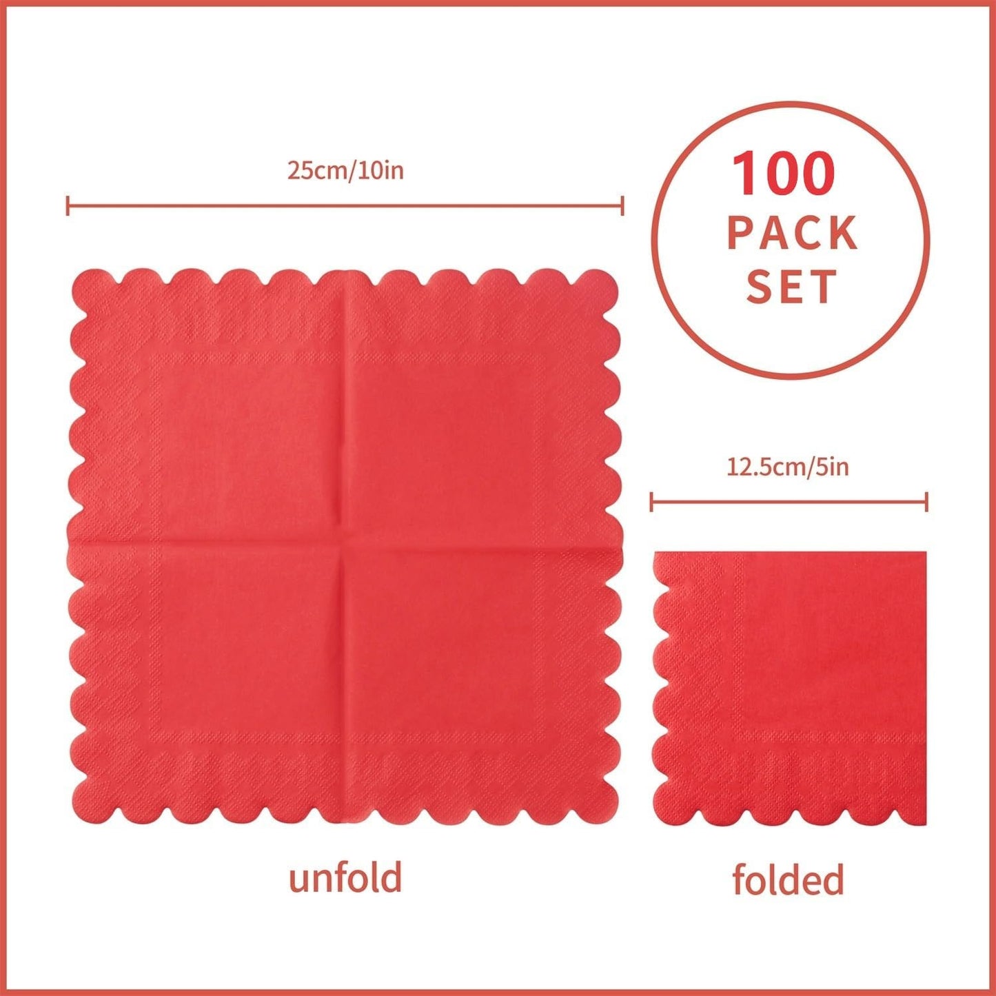 100 Pack Cocktail Napkin 2-Ply Scalloped Edged Dessert Napkins Folded 5 x 5 Inches Disposable Napkins for Dinner Wedding Birthday Party Bridal Anniversary Reception Event (Pink)