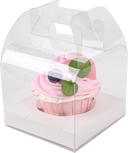 12 PCS Individual Cupcake Containers Single Cupcake Boxes with Handle and Inserts Clear Plastic Favor Boxes