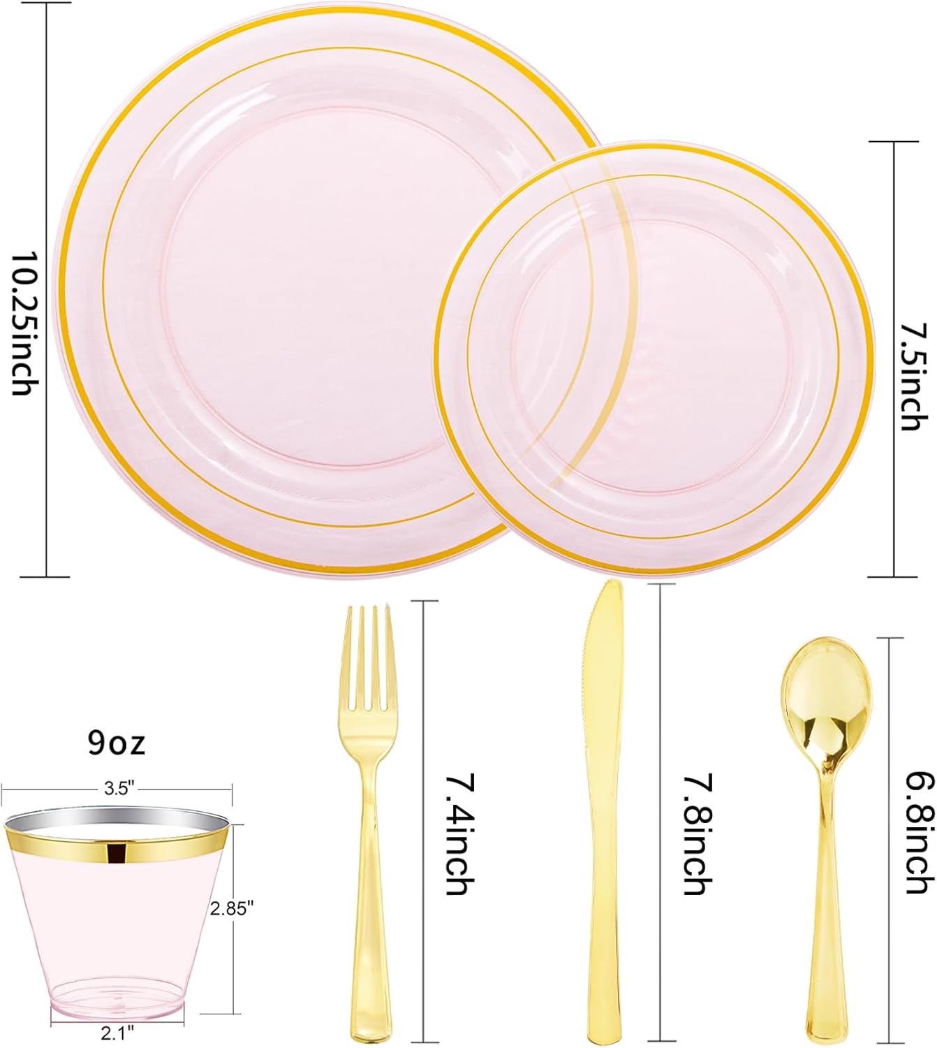 WELLIFE 350-Piece Gold Disposable Plates and Cutlery Set - Premium 10.25" Dinner Plates, 7.5" Dessert Plates, 9oz Cups & Cutlery for Weddings, Catering Events - 50 Guest Service - Elegant & Sturdy