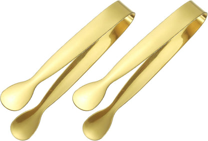 uxcell 2 Pcs Mini Serving Tongs, 4.3 Inch Kitchen Tong Stainless Steel Small Buffet Tongs Ice Sugar Tong for Serving Charcuterie Dessert Party Tea Party Bar Coffee, Gold