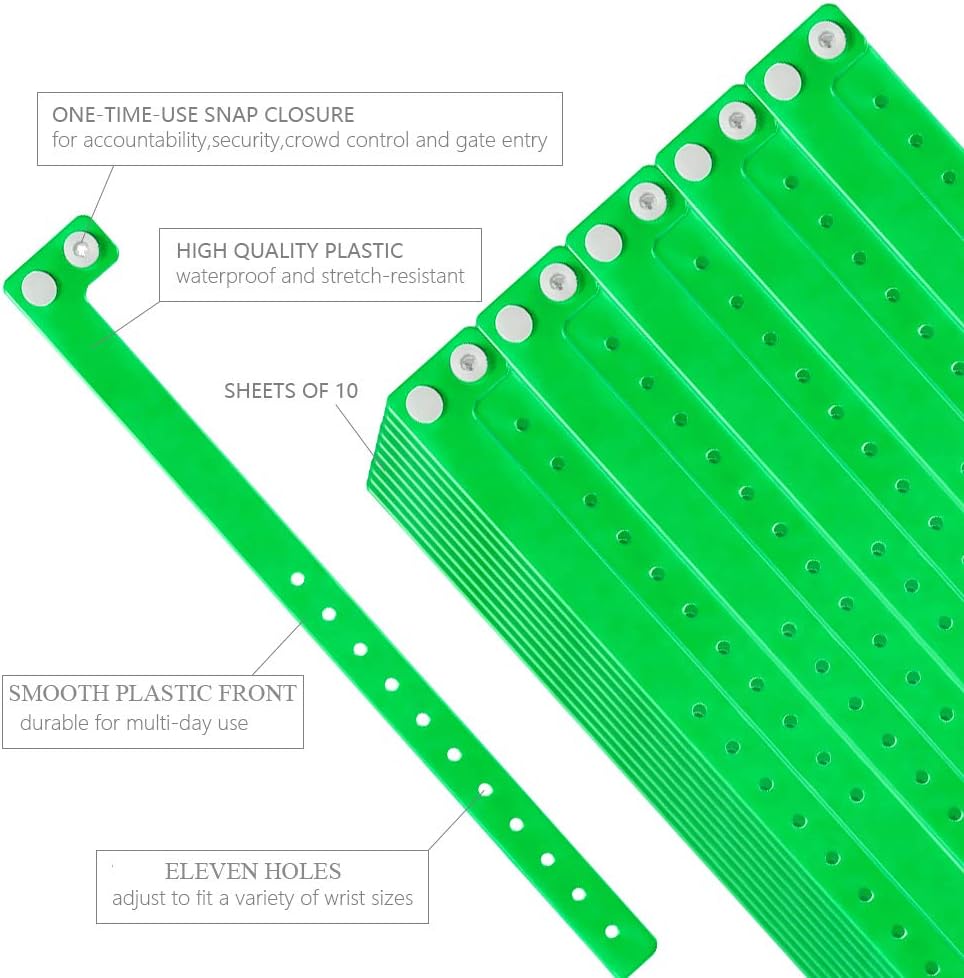 Ouchan Plastic Event Wristbands Neon Green- 100 Pack Vinyl Wristbands for Party