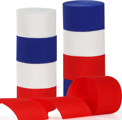 Navy-Blue White- Silver Crepe Paper Streamers - 9 Rolls Royal Blue Graduation 2025 Men Boy Birthday Party Decorations Streamer Wedding Bridal Shower Paper Garland Fathers Day Decor Panduola