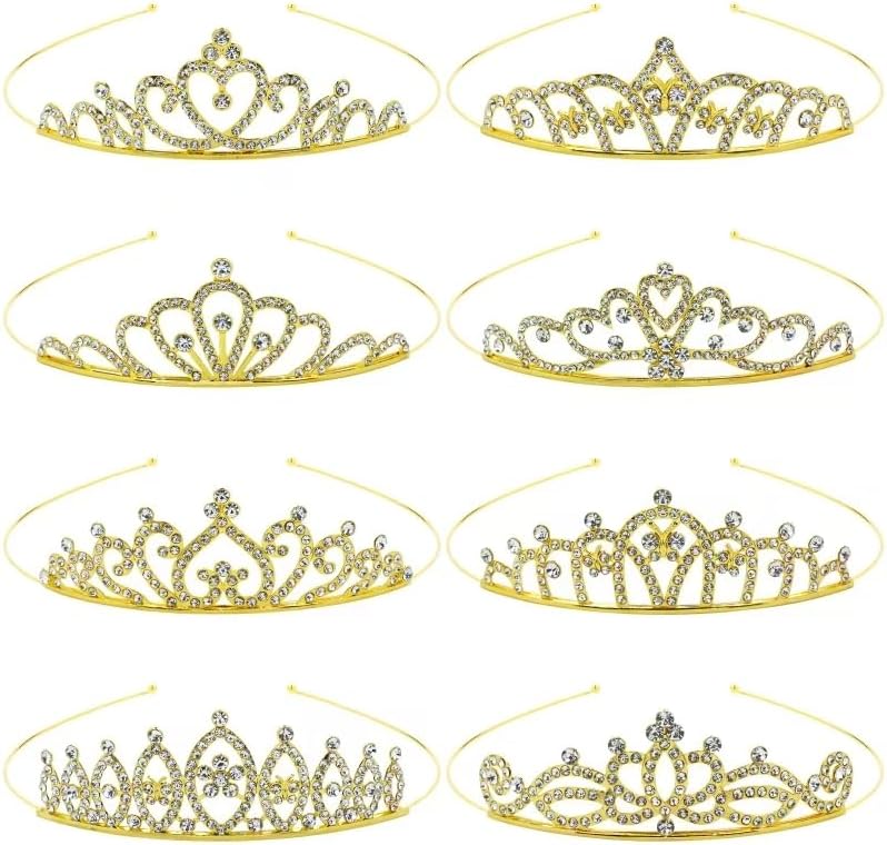 inSowni 8 Pieces Gold Metal Sparkly Rhinestone Princess Tiara Crown Headbands Wedding Birthday Party Prom Headpieces for Women Girls Brides Bridesmaids
