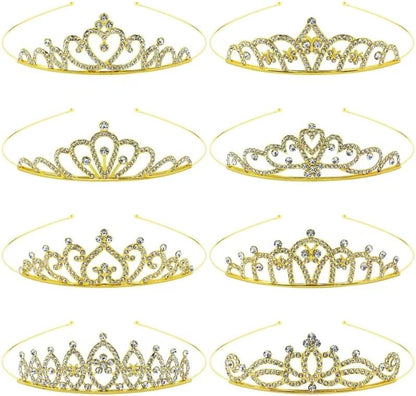 inSowni 8 Pieces Gold Metal Sparkly Rhinestone Princess Tiara Crown Headbands Wedding Birthday Party Prom Headpieces for Women Girls Brides Bridesmaids