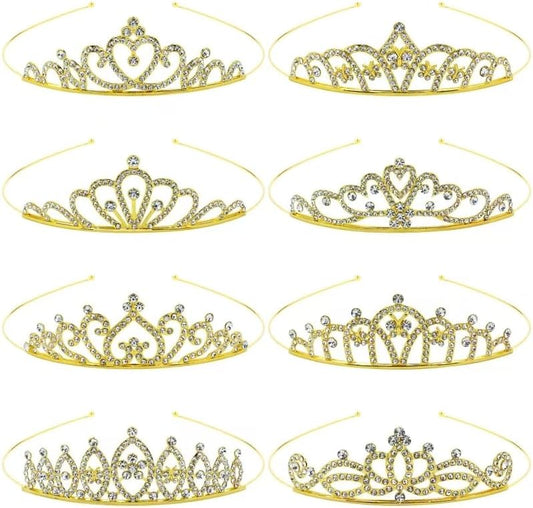 inSowni 8 Pieces Gold Metal Sparkly Rhinestone Princess Tiara Crown Headbands Wedding Birthday Party Prom Headpieces for Women Girls Brides Bridesmaids