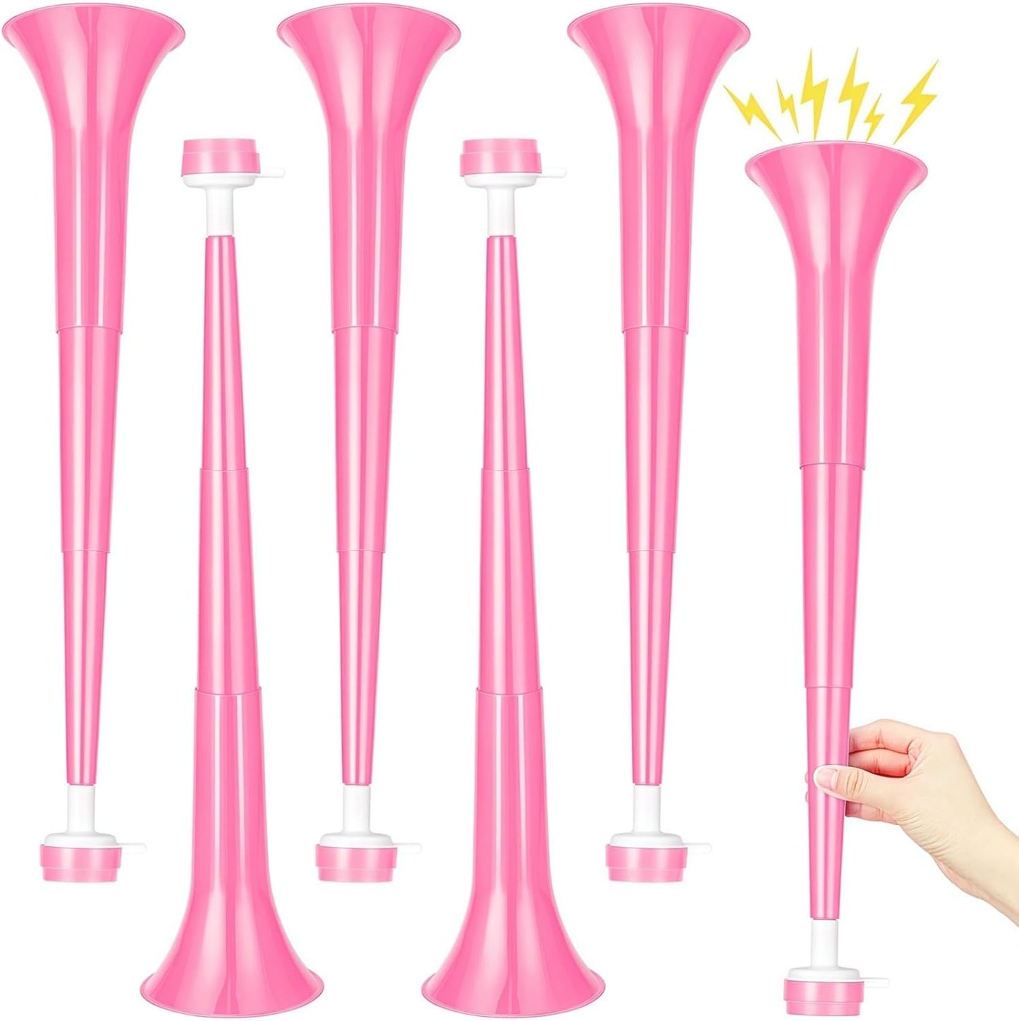 6 Pcs Stadium Horn for Adult, 21 Inch Vuvuzela Plastic Collapsible Cheering Trumpets for Sporting Events Football Carnival Party, Red