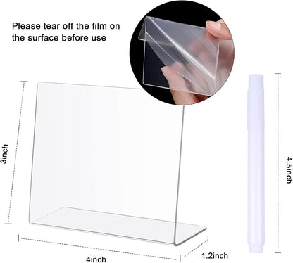 Outus 12 Pcs 4 x 3 Inches Buffet Food Labels Mini Small Chalkboard Signs White Acrylic Food Markers Little Price Signs with 2 Pcs Erasable Marker for Wedding Birthday Bakery Table Display