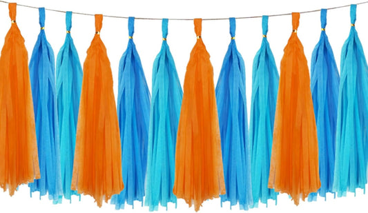 Blue and Purple Tassel Garland Paper Tissue Tassels Garland for Party Decorations, Pack of 15