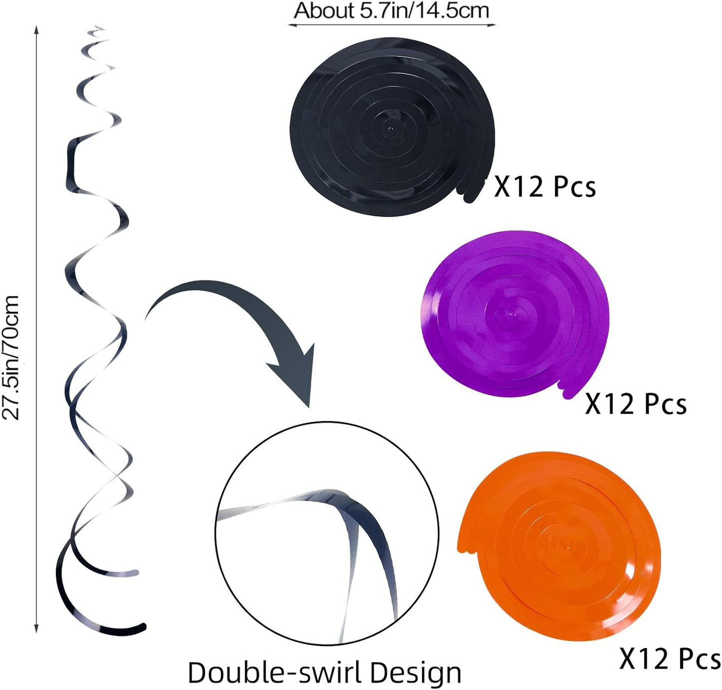 36Pcs Hanging Swirl Party Decorations Foil Decorations Ceiling Swirl Spiral Hanging Plastic Streamer for Ceiling Birthday Graduation Wedding Celebration Baby Shower Party Supply (Black Gold Silver)