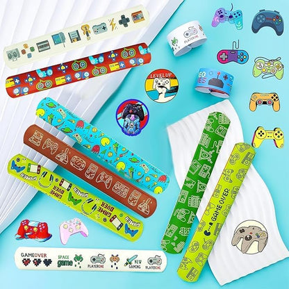 74PCS Video Game Party Favor 50PCS Video Party Stickers&24PCS Slap Bracelets Game Supplies Team Gift Filler