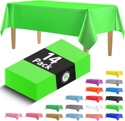 14 Pack Black 54 x 108 in. Rectangle Disposable Plastic Tablecloths - Smooth Decorative Covers for Parties, Weddings