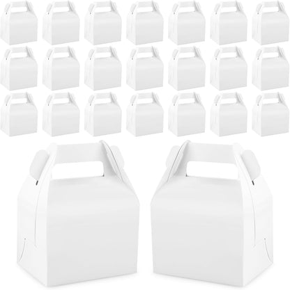 Hxezoc 24 Pieces White Party Favor Boxes Gable Candy Treat Box Folding Paper Gift Box with Handles for Baby Showers Birthday Party Wedding Decoration Supplies
