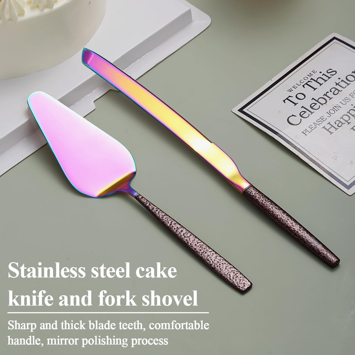 Evanda Wedding Cake Knife and Server Set, Cake Cutte Pie Server for Everyday, Wedding and Birthdays, Dishwasher Safe