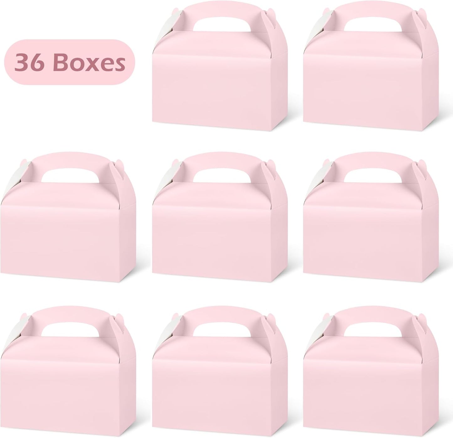 DjinnGlory 36 Pack White Party Favor Treat Boxes with Handle, DIY Paper Boxes for Baby Shower, Birthday, All Occasion, Small Gable Boxes for Small Business 6.18 x 3.58 x 3.38 Inches