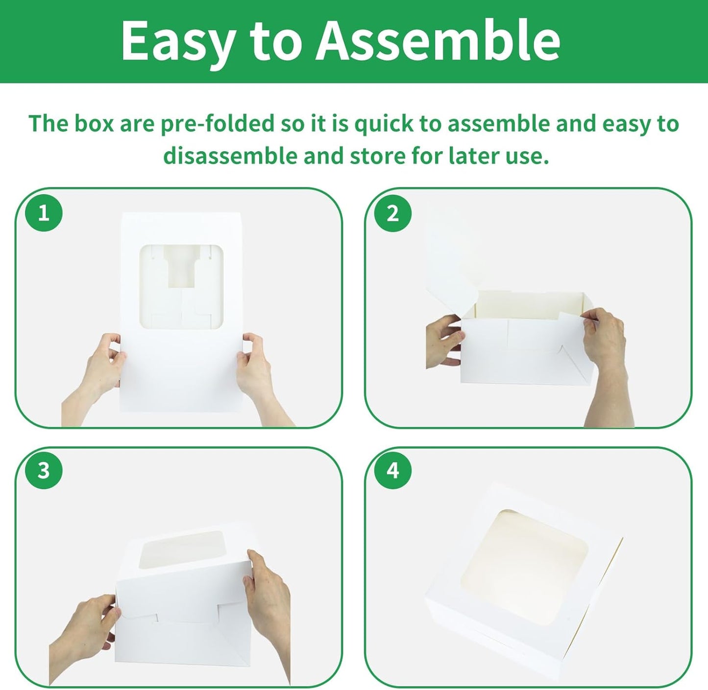 30 Pcs Cake Boxes 10 Inch with Window Clear Bakery Dessert Box Square White Large Disposable Pie Boxes Package for Bake Goods Paper Pastry Packaging Donut Delivery Box