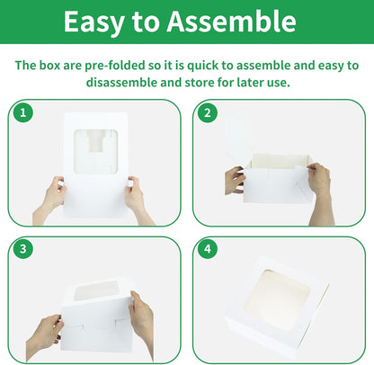 30 Pcs Cake Boxes 10 Inch with Window Clear Bakery Dessert Box Square White Large Disposable Pie Boxes Package for Bake Goods Paper Pastry Packaging Donut Delivery Box