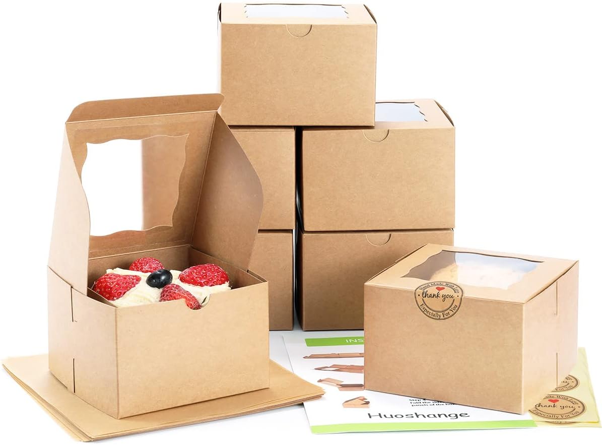 Cookie Boxes with Window 4.5x4.5x3 Inch-50 Pack,White Bakery Boxes,Mini Treat Boxes for Mini Bundt Cake and Individual Cheesecakes
