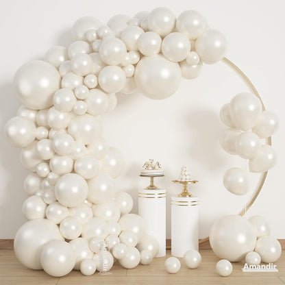 Amandir 153pcs White Sand Balloons Arch Garland Kit Different Sizes 18 12 10 5 Inch Cream Beige Sand White Latex Balloon for Birthday Boho Neutral Baby Shower Wedding Anniversary Party Decorations