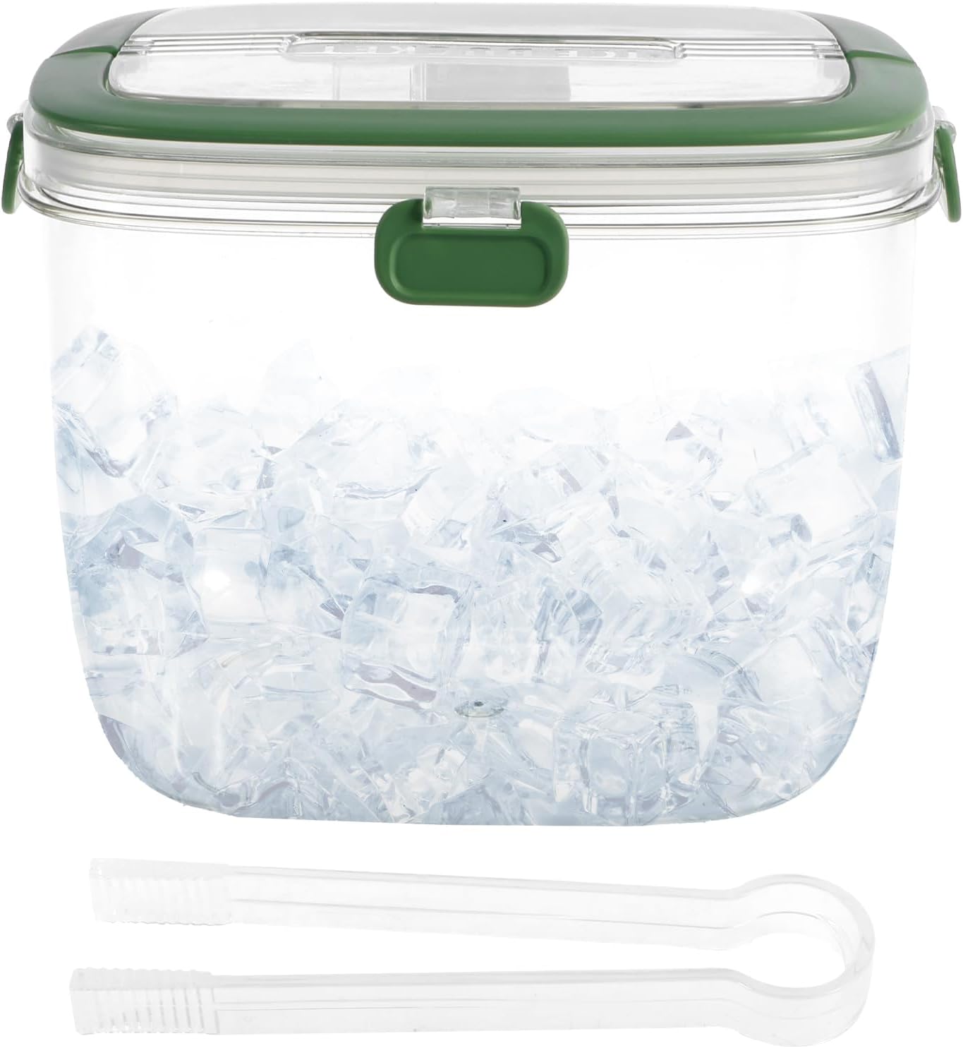 5L Portable Ice Cube Storage Bin, Clear Ice Bucket for Freezer with Lid & Tong for Outdoor Camping, Plastic Refrigerator Ice Cube Trays Storage Bin for Whiskey Wine Cocktail Party