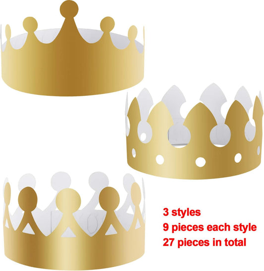 SIQUK 27 Pieces Golden Paper Crown Party Gold Crowns Hats King Crowns for Party and Celebration