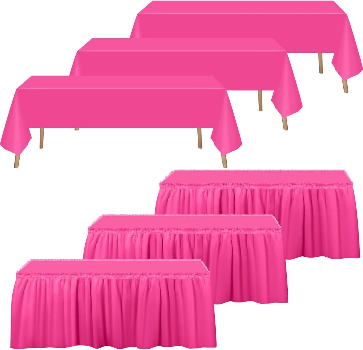 Oudain 6 Pcs Plastic Table Skirts and Stainproof Table Cloths 54 x 108 in Plastic Ruffle Tablecloth 168 x 29 Inches Disposable for Wedding Baby Shower Valentine Spring Easter Party(White)