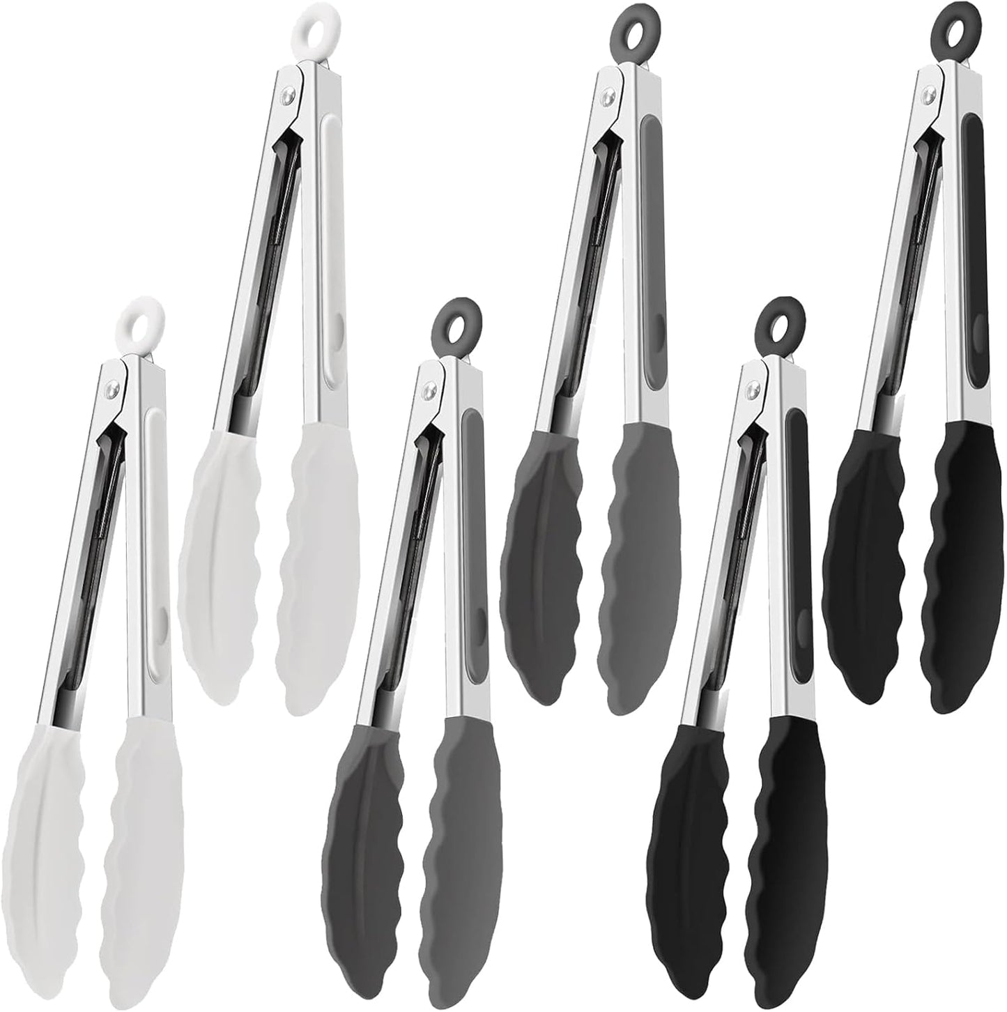 6 PCS Silicone Tongs,Cooking Tongs with Silicone Tips,7 Inch Stainless Steel Silicone Kitchen Tongs,Heat Resistant Non-Stick,for Cooking Grilling Salad,BBQ Tongs with Locking