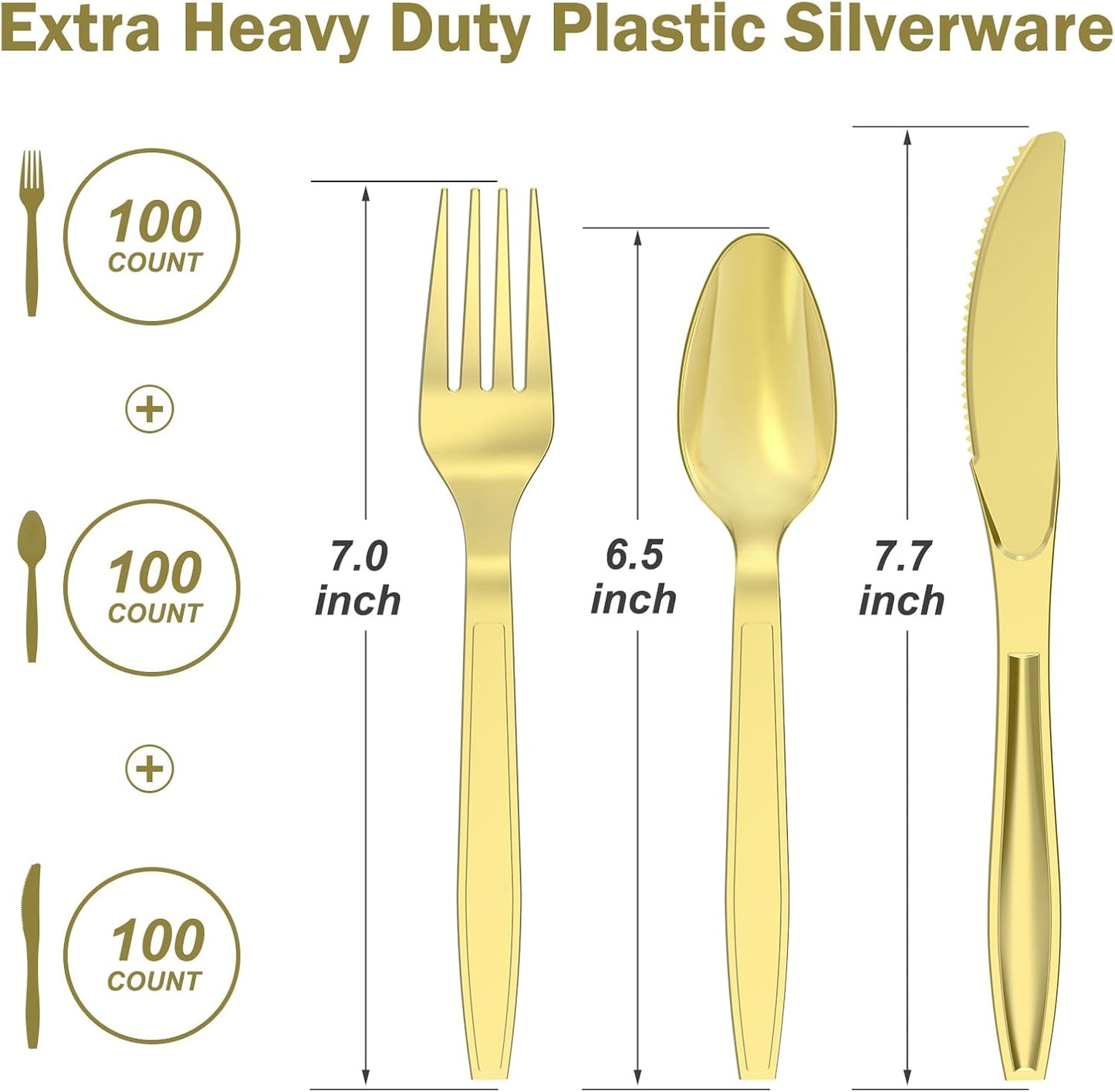 Dealusy 300 Count Extra Heavy Duty Clear Plastic Silverware, 100 Forks, 100 Spoons, 100 Knives, BPA-Free, Heat Resistant, Disposable Plastic Utensils Set, Plastic Cutlery Set, Plasticware Bulk