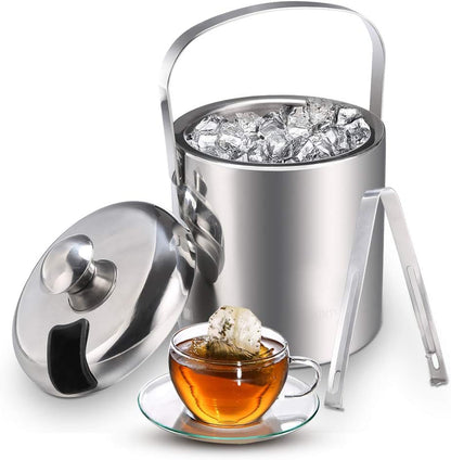 Sailnovo Mini Ice Bucket 1.2 Liter, Premium Compact Double-Wall Stainless Steel with Lid & Ice Tong, Ideal for Cocktails, Personal Bar, Small Parties - Silver