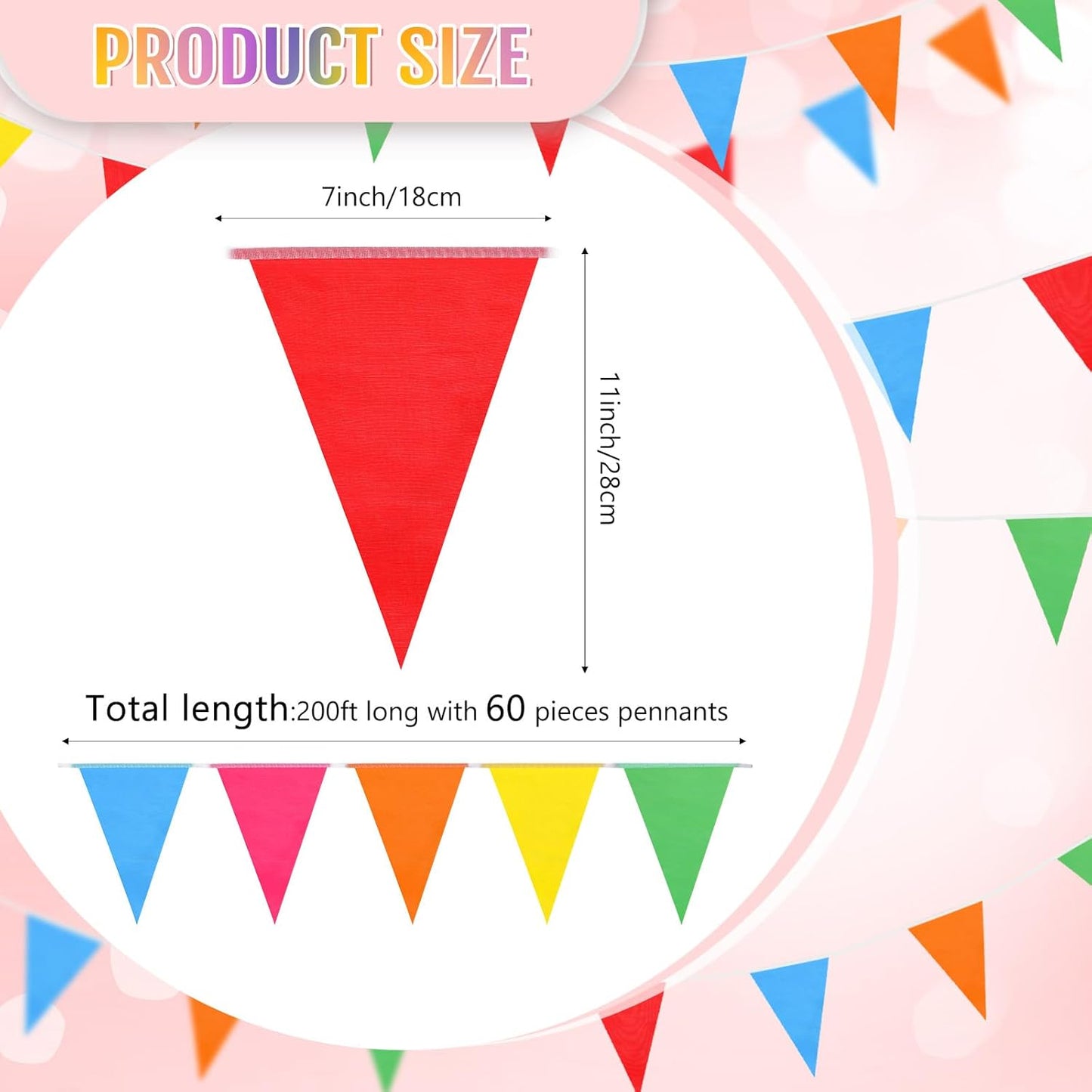 Tatuo 200 Feet Solid Pennant Banners Flags String Triangle Hanging DIY Bunting Flags Party Decorations for Grand Opening Party Banners for Kids Birthday, Shops (White)