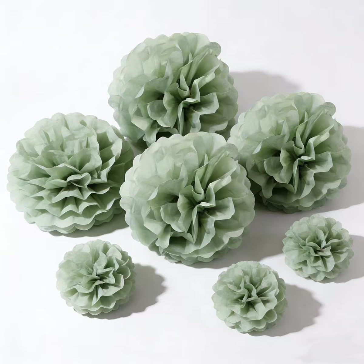 9-Pack Sage Green Tissue Paper Flower Pom Poms Decorations - 12" 10" Sage Hanging Paper Party Decor for Bridal Shower, Baby Shower, Birthday, Wedding, Nursery Room, Backdrop Supplies