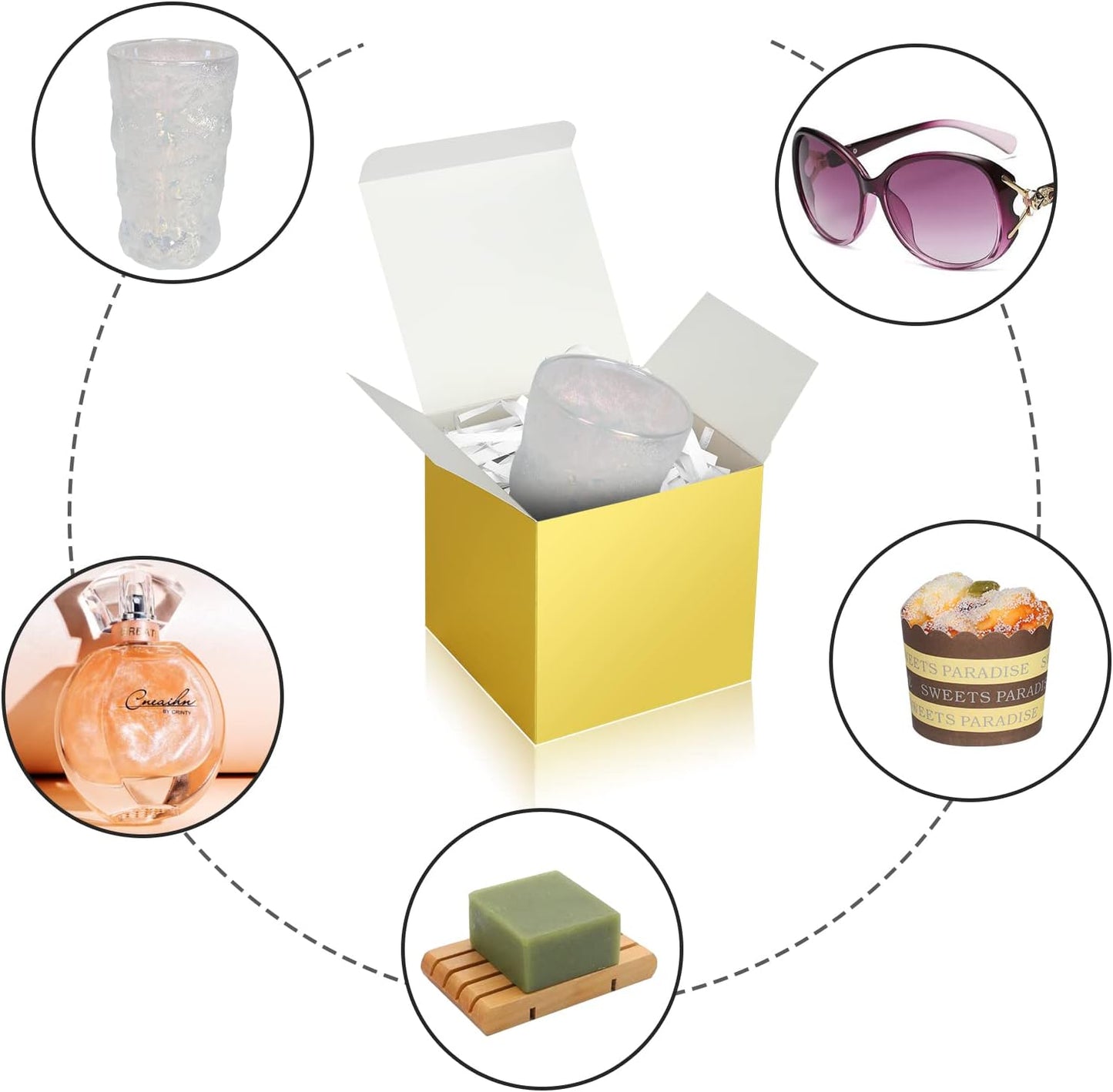 100 Pack Small Gift Boxes, 2x2x2 Inches Favor Boxes Gold Paper Gift Boxes with Lids for Presents, Crafting, Cupcake Boxes, Gifts, Candy Boxes for Wedding Party Bridal Shower Baby Shower Favors