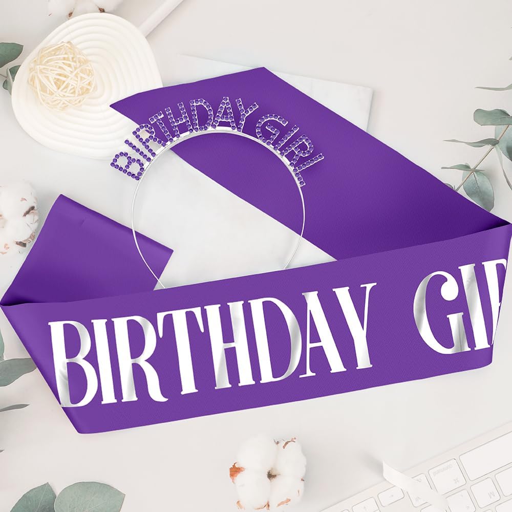 Birthday Sash & Crown for Women - Tiara Headband, Girls' Decorations Accessories