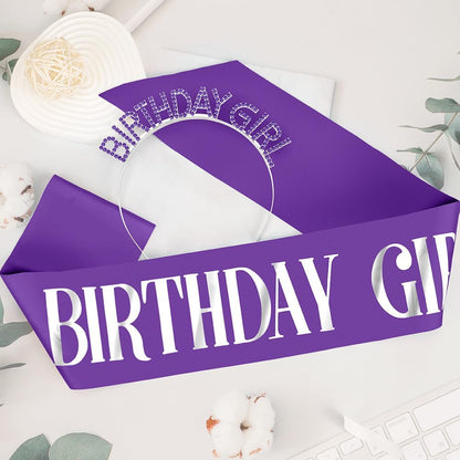Birthday Sash & Crown for Women - Tiara Headband, Girls' Decorations Accessories
