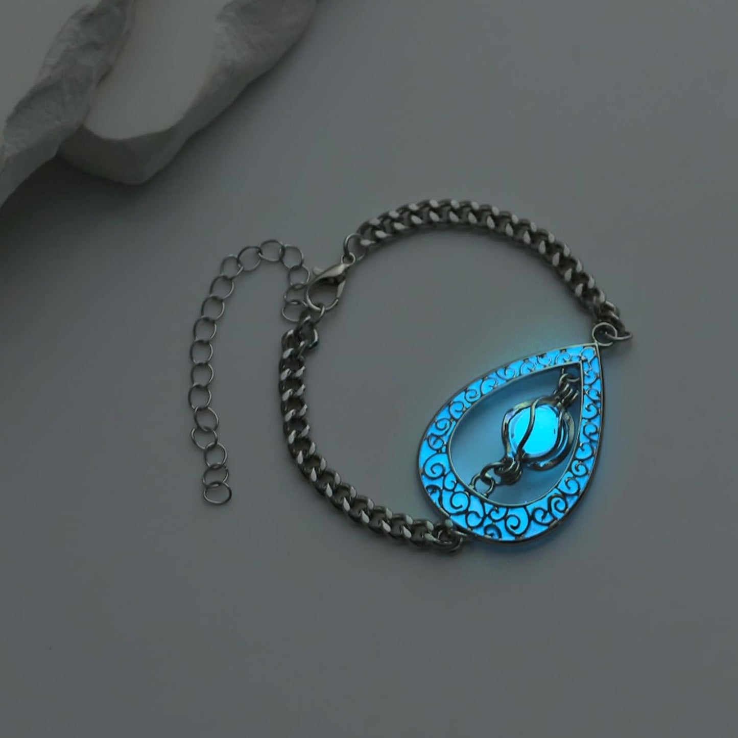 EEQQBZ Glow in The Dark Silver Teardrop shape bracelets,Fantasy Glowing Jewelry bracelets