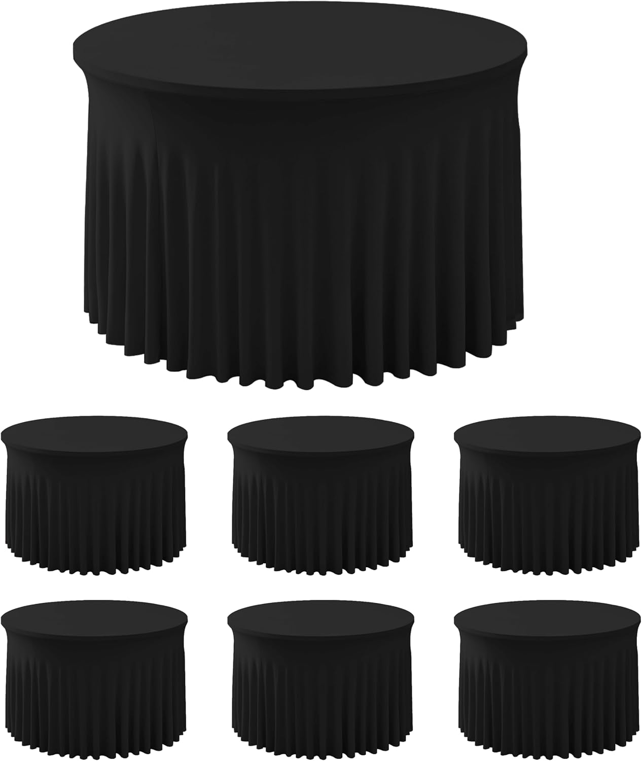 HolidayIdeas 2 Pack Spandex Table Skirt for 6 Ft Rectangle Tables, Black Fitted Stretch Tablecloth 30 x 72 Inch, Wrinkle Resistant Ruffle Design for Wedding Banquets, Trade Shows, Parties