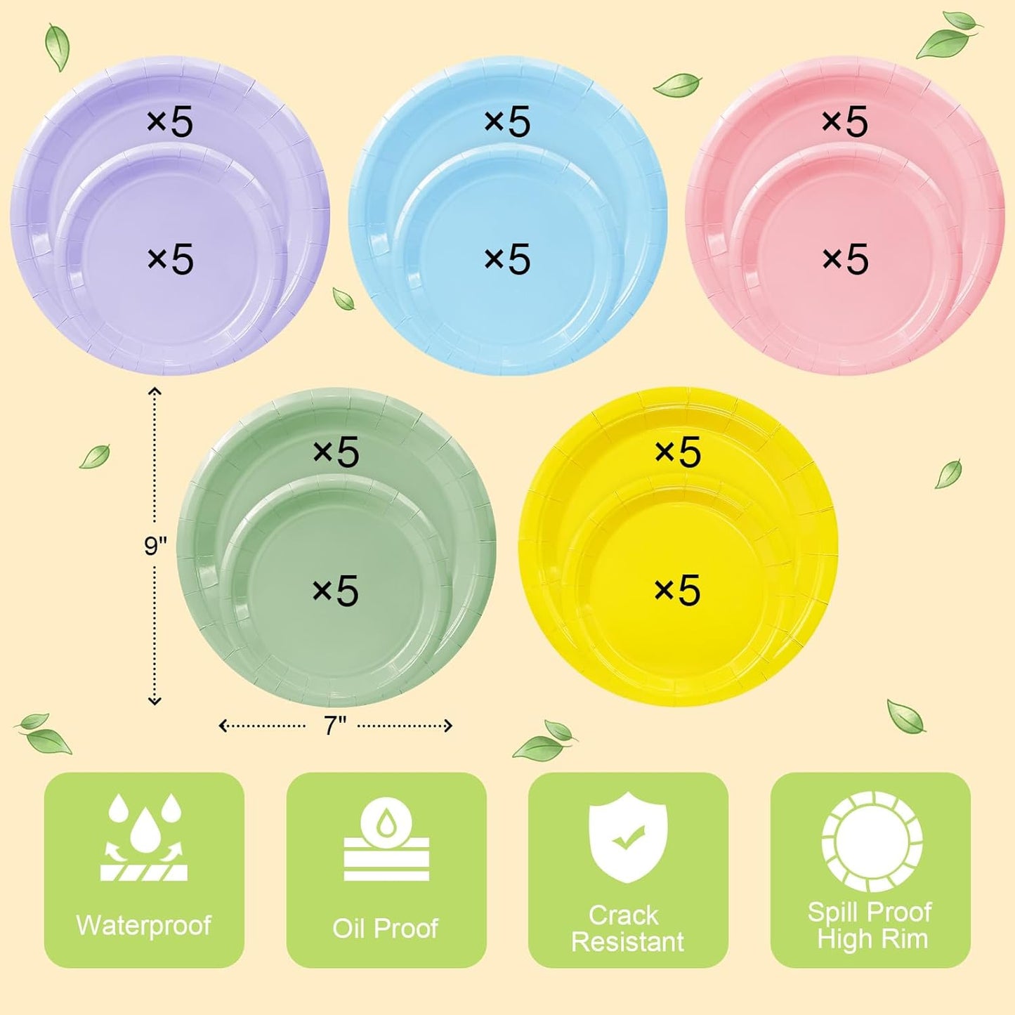 LANLISA 50 Pcs Pink Paper Plates Disposable, 25-9" & 25-7" Disposable Birthday Cake Dessert Plates For Valentines Day, Baby Shower, Easter Party, Mothers Day Party Supplies