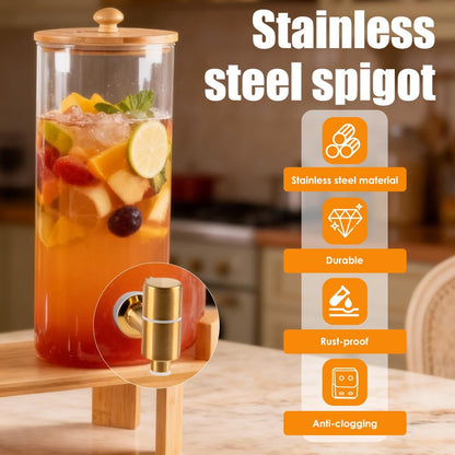 1.5 Gallon 2 Pack Glass Drink dispenser for parties,Beverage Dispenser With Wood Stand,Water Dispensers with spigot,lemonade dispenser,juice containers & water pitcher with lid