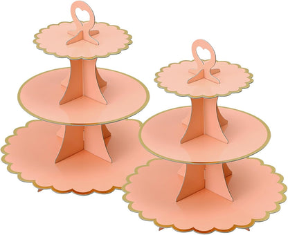 Soleebee 3-Tier Cupcake Stand, Cardboard Cupcake Tower, Cup Cake Stand Tower for Birthday Wedding Party Decoration, Cupcake Tier Stand Desserts Display 1 Set (Purple Gold)