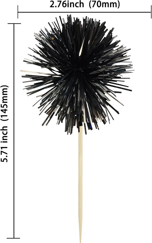 Gyufise 30Pcs Foil Firework Cupcake Toppers Happy Birthday Cake Toppers Sparkle Tinsel Flower Drink Stirrers Cocktail Food Fruit Toothpicks for Valentine's Day Party Supplies Gold - Colors A