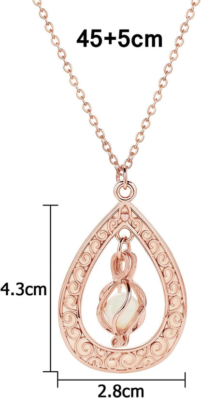 EEQQBZ Glow in The Dark Silver Teardrop shape necklace,Fantasy Glowing Jewelry Charm
