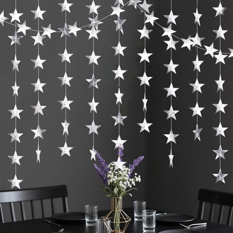 Iridescent Shining Star Hanging Garland Iridescent Hanging Sparkling Star Streamer Glitter Bunting Banner Twinkle Backdrop for Wedding Baby Shower Birthday Christmas Decorations 40 Feet