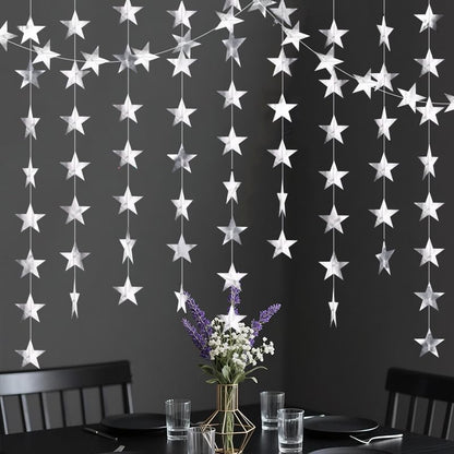Iridescent Shining Star Hanging Garland Iridescent Hanging Sparkling Star Streamer Glitter Bunting Banner Twinkle Backdrop for Wedding Baby Shower Birthday Christmas Decorations 40 Feet