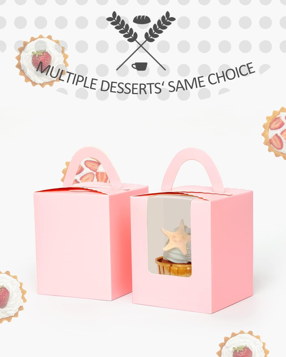 qiqee 60pcs Cupcake Boxes Individual Disposable White Single Box with Window 3.6 * 3.6 * 4.3inch Cupcake Containers/Holders
