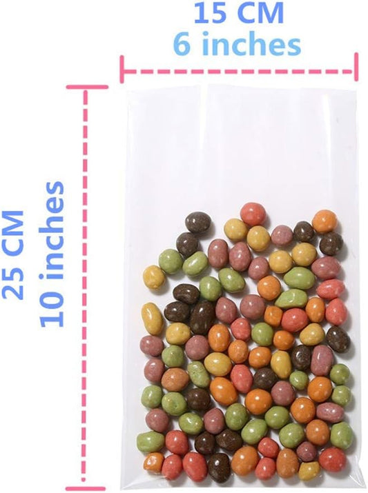 Brandon-super 100 Pcs 8 in x 6 in Clear Flat Cello Cellophane Treat Bags Good for Bakery,Popcorn,Cookies, Candies,Dessert, Birthday 1.4mil.Give Metallic Twist Ties!