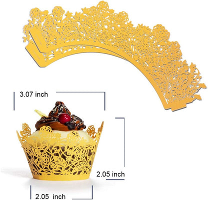 YOZATIA 60pcs Black Rose Lace Cupcake Wrappers Holders, Laser Cut Cupcake Liners Decorative Liners for Wedding Party Birthday Cake Decoration Supplies