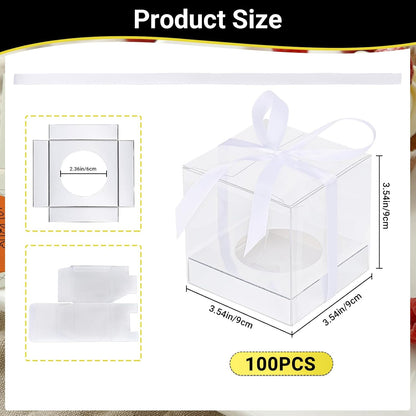 EUSOAR Individual Cupcake Holder, 50pcs 3.5 Inch Plastic Black Cupcake Containers with Lids, Single Transparent Display Clear Cupcake Carrier with Ribbon and Inserts for Wedding Party Favor