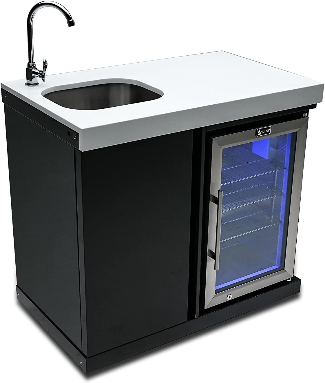 Mont Alpi Bar Series MA-BEVKEG Stainless Steel Outdoor Rated 3 Beer Tap Kegerator Keg Center Dispenser + Beverage Center with Compact Refrigerator + Granite Countertops