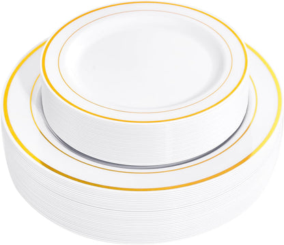 FLOWERCAT 60PCS White Plastic Plates - Heavy Duty White Disposable Plates for Mother's Day/Birthday Party/Wedding -serve for 30 guests Include 30PCS 10.25" & 30PCS 7.5" Plates for Party